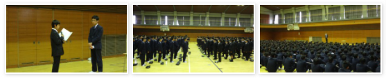 (左)新入生代表の言葉(中)対面式(右)全体の様子